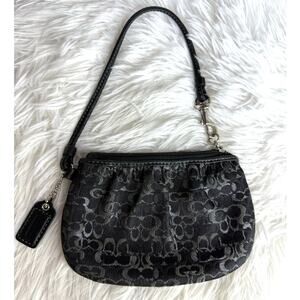 COACH Black  Silver Signature Canvas Wristlet